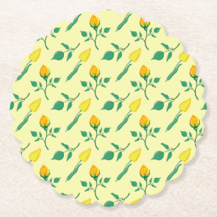 Floral pattern with yellow rose and tulip flowers paper coaster