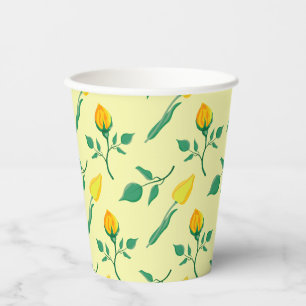 Floral pattern with yellow rose and tulip flowers paper cups