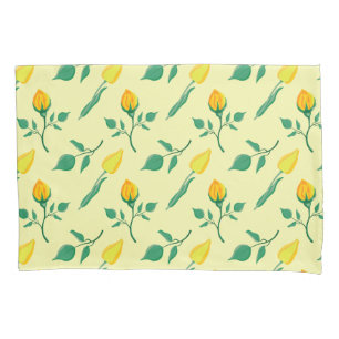 Floral pattern with yellow rose and tulip flowers pillowcase