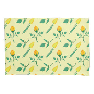 Floral pattern with yellow rose and tulip flowers pillowcase