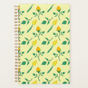 Floral pattern with yellow rose and tulip flowers planner