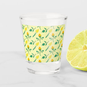 Floral pattern with yellow rose and tulip flowers shot glass