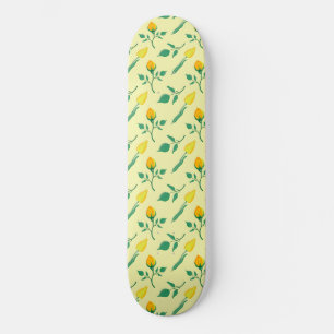 Floral pattern with yellow rose and tulip flowers skateboard