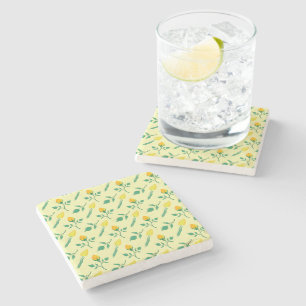 Floral pattern with yellow rose and tulip flowers stone coaster