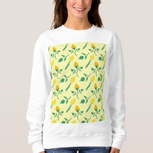 Floral pattern with yellow rose and tulip flowers sweatshirt