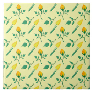 Floral pattern with yellow rose and tulip flowers tile