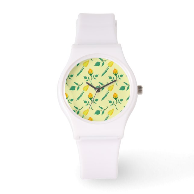 Floral pattern with yellow rose and tulip flowers watch (Front)