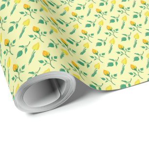 Floral pattern with yellow rose and tulip flowers wrapping paper