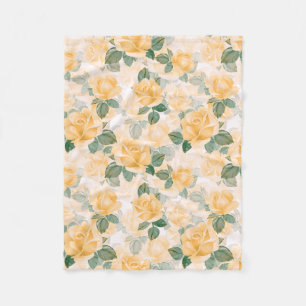Floral pattern with yellow roses fleece blanket