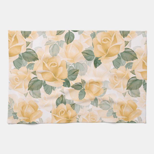 Floral  pattern with yellow roses tea towel (Horizontal)