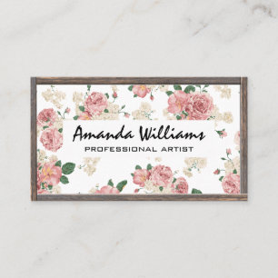Floral Pattern Wood Border Business Card