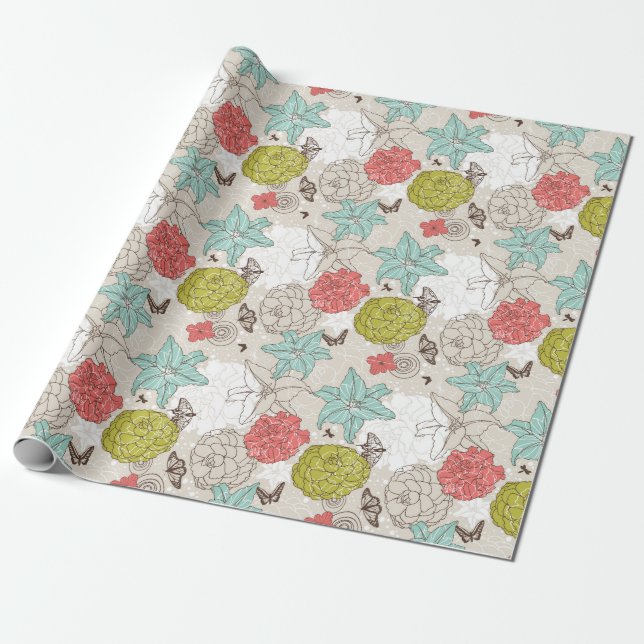 Floral pattern wrapping paper (Unrolled)