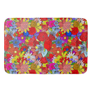 Floral Pattern Yellow Blue Purple Green Red   Bath Mat