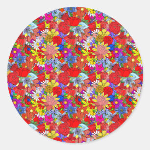 Floral Pattern Yellow Blue Purple Green Red Classic Round Sticker