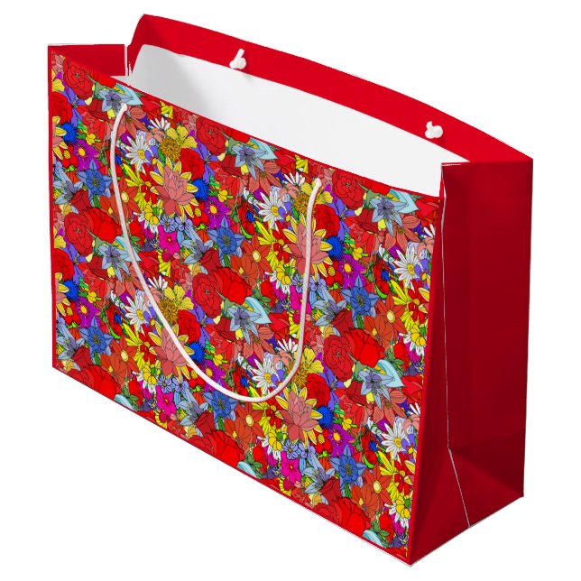 Floral Pattern Yellow Blue Purple Green Red    Large Gift Bag (Back Angled)