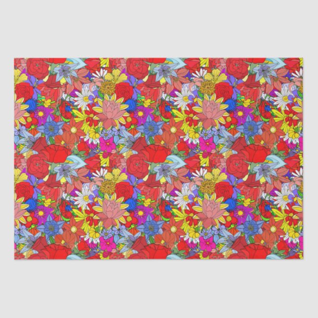 Floral Pattern Yellow Blue Purple Green Red    Tissue Paper (Front)