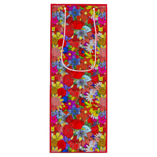 Floral Pattern Yellow Blue Purple Green Red   Wine Gift Bag