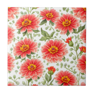 Floral Pattern Zinnia Flowers Tile