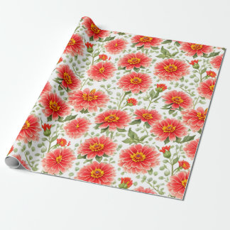 Floral Pattern Zinnia Flowers Wrapping Paper