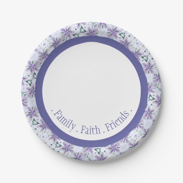 Floral Patterned Elegant Periwinkle  Paper Plate (Front)
