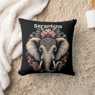 Floral-patterned elephant in nature cushion