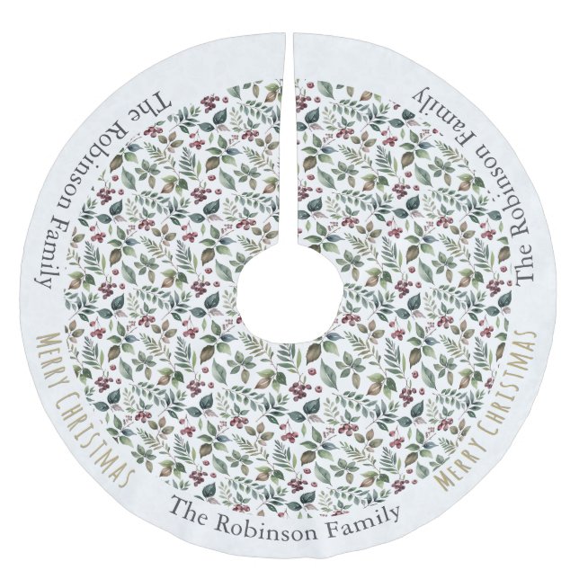 Floral Patterned Rustic Farmhouse Custom Christmas Brushed Polyester Tree Skirt (Front)