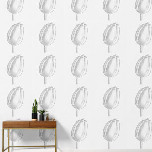Floral Patterns Black White Garden Tulips Flowers Wallpaper