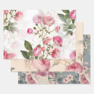 Floral Patterns of Pink Flowers & Roses Wrapping Paper Sheet