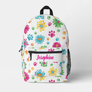 Floral Paw Print Backpack with Custom Name