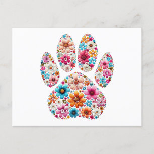 Floral Paw Print  Holiday Postcard