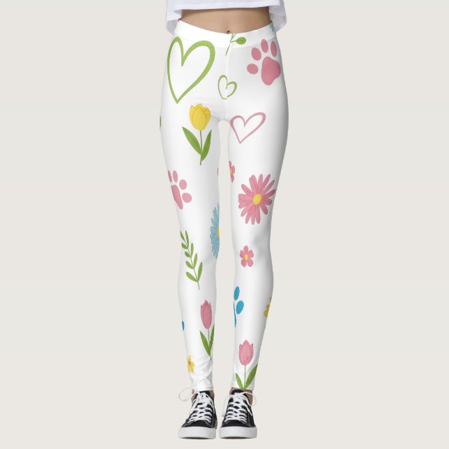 Floral Paw Print Leggings (Front)