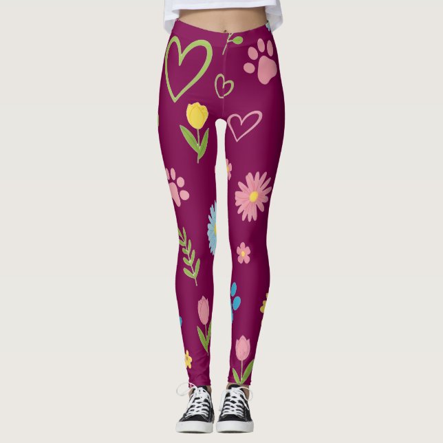 Floral Paw Print Leggings (Front)