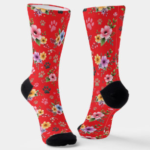 Floral & Paw Print Pattern Socks – Cute Pastel Pet