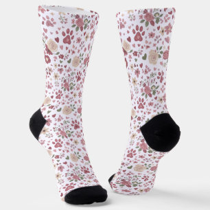 Floral Paw Print Socks for Pet Lovers Cute Cat