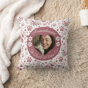 Floral Paw Prints Custom Cat Mom Photo Cushion