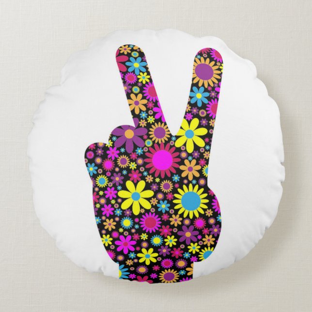 FLORAL PEACE HAND SIGN ROUND CUSHION (Front)