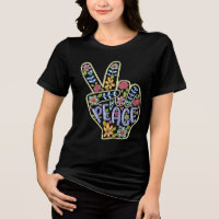 Floral Peace Hand Sign T-Shirt – Colourful Hippie 