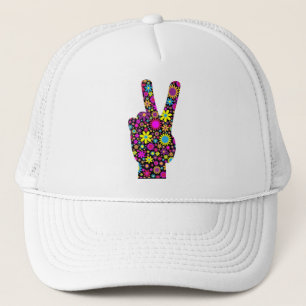 FLORAL PEACE HAND SIGN TRUCKER HAT