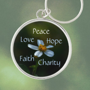 Floral Peace Love Hope Faith Charity Daisy Key Ring