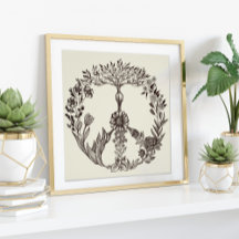 Floral peace & love sign dark pencil peaceful art