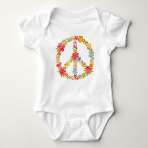 Floral Peace Sign Hippie Baby Bodysuit