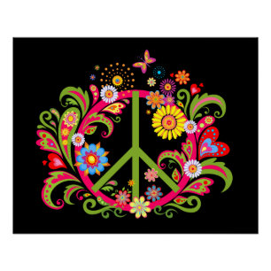 Floral Peace Sign on Black