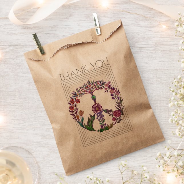 Floral peace sign simple modern flower power kraft favour bags (Clipped)