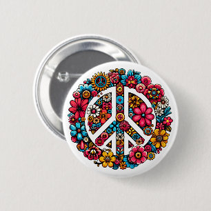 floral peace sign symbol colour illustration art 6 cm round badge