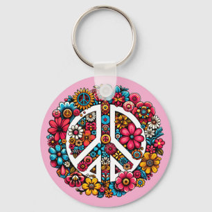 floral peace sign symbol colour illustration art key ring