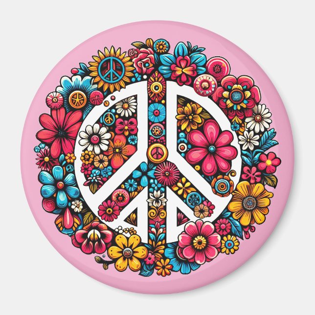 floral peace sign symbol colour illustration art magnet (Front)