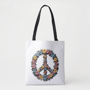 Floral Peace Symbol Shoulder Tote Bag