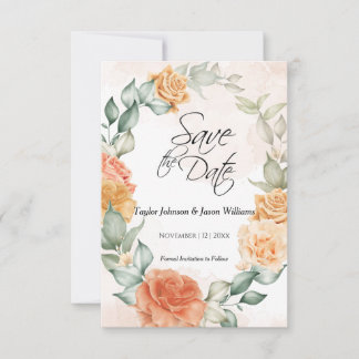 Floral Peach 3.5" x 5" Flat Save The Date Card