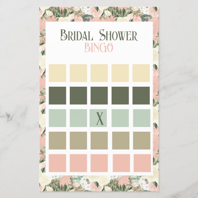 Floral Peach and Cream Bridal Shower Bingo  Flyer (Front)