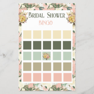 Floral Peach and Cream Bridal Shower Bingo  Flyer